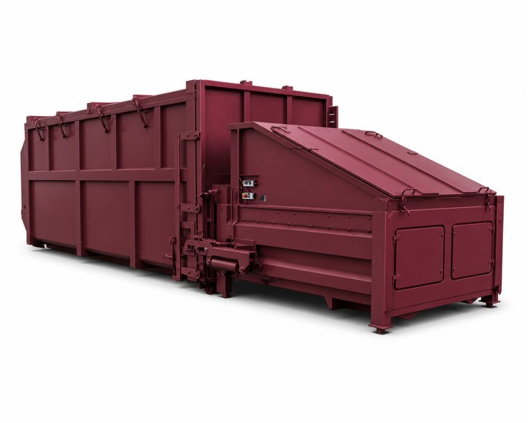 Stationär komprimator med container